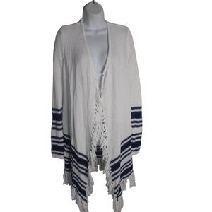 Tommy Bahama Stripe Knit Tassel Cardigan Duster‎ women XS Whit Blue Casual